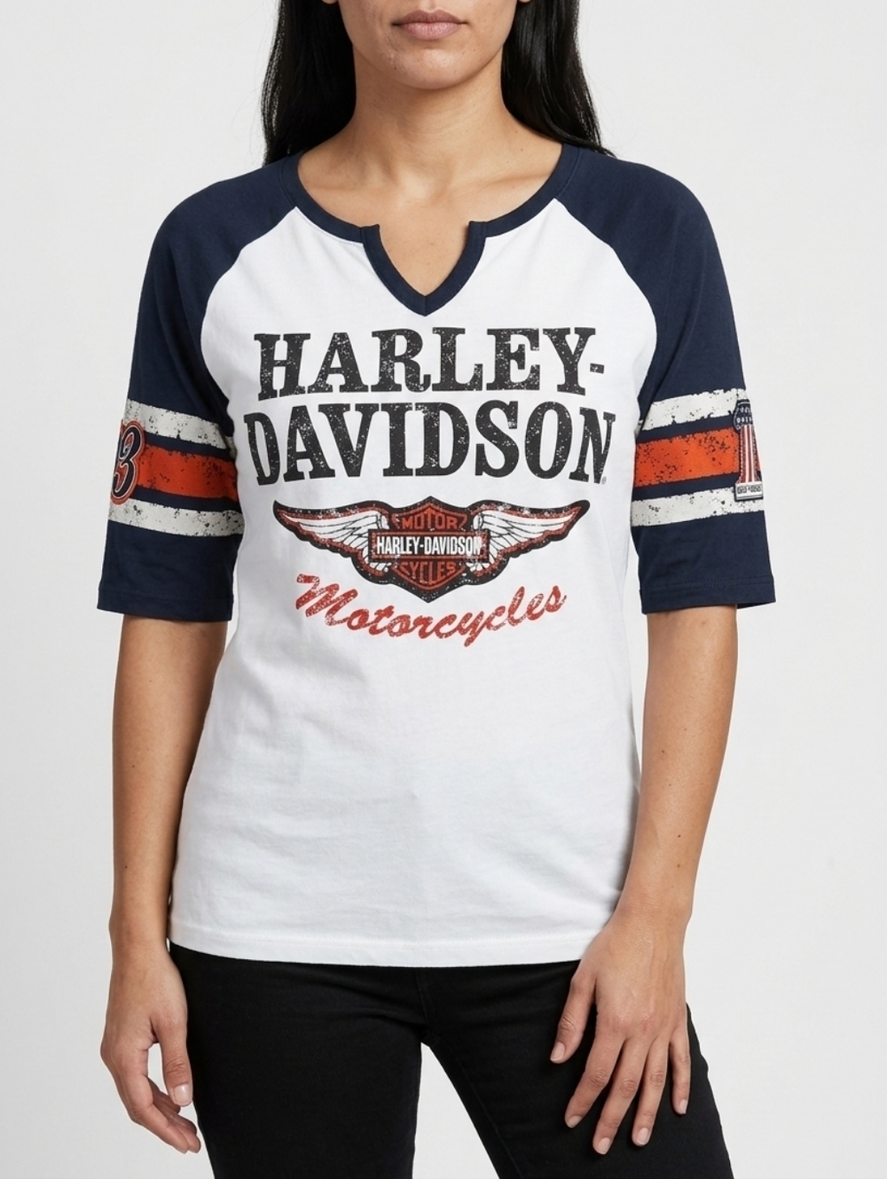 Harley Davidson Raglan Tee 3/4 Sleeve Logo Graphic Biker Shirt S